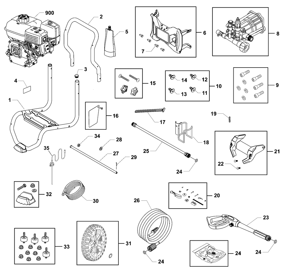 Main Unit Diagram and Parts List for 020793-01  Briggs and Stratton Pressure Washer